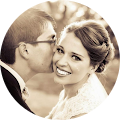 View of groom kissing bride on transparent background